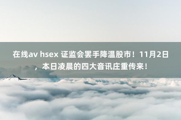 在线av hsex 证监会罢手降温股市！11月2日，本日凌晨的四大音讯庄重传来！