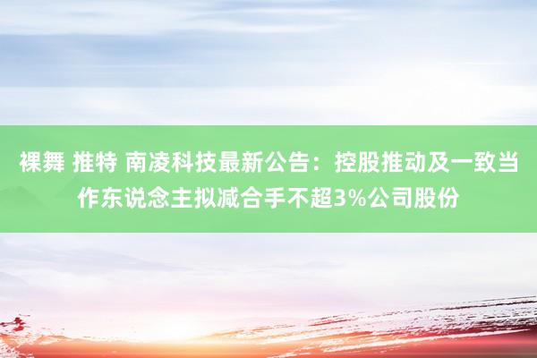 裸舞 推特 南凌科技最新公告：控股推动及一致当作东说念主拟减合手不超3%公司股份