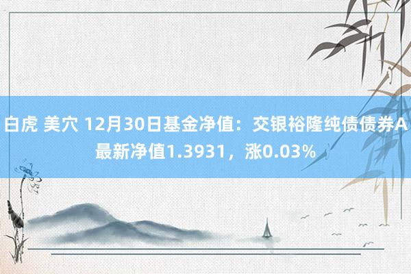 白虎 美穴 12月30日基金净值：交银裕隆纯债债券A最新净值1.3931，涨0.03%