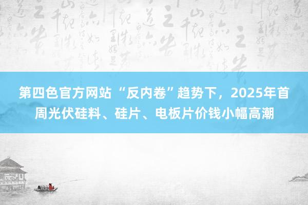 第四色官方网站 “反内卷”趋势下，2025年首周光伏硅料、硅片、电板片价钱小幅高潮